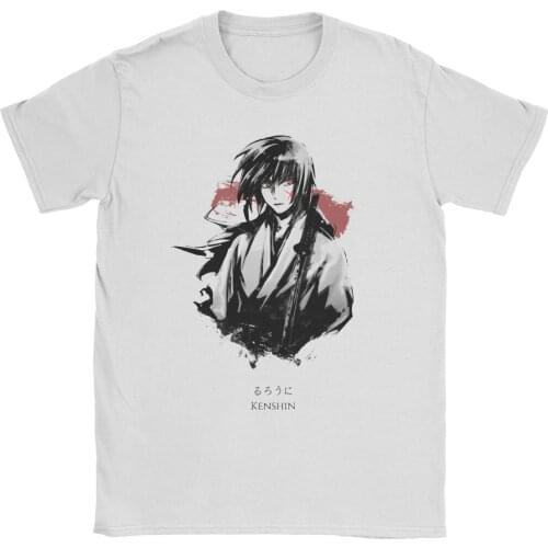 Mens Himura Kenshin Rurouni Kenshin T Shirt Anime Pure Cotton Tops Vintage Short Sleeve Crewneck Tee Shirt Plus Size T-Shirt
