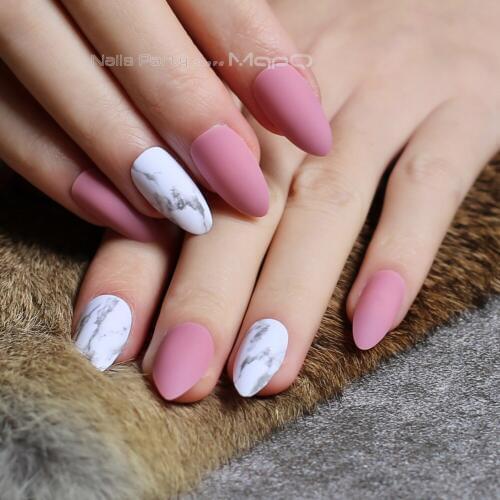 Pink matte stiletto marble false nails almond Medium matte brick stiletto press on