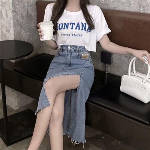 New Summer Mid-calf Denim Skirt Women Streetwear Casual Pocket High Waist Straight Sexy Split Ends Jeans Skirt Plus Size 5XL