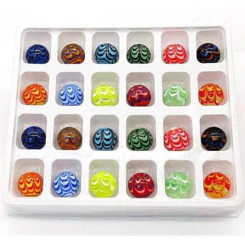 New 24pcs Mixed Handmade Lampwork Glass Marbles Balls Solid Round Feather Design 16mm Childrens Play Toy Pellet Home Vase Decor