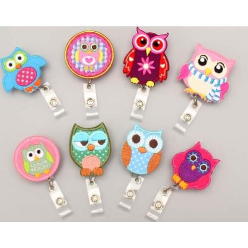 New 60cm Cloth Art Embroidery Owl Retractable Badge Reel Student Nurse Hospital Exhibition Enfermera Name Card ID Card Chest