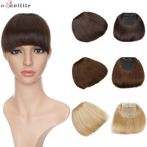 S-noilite 23G 15*15cm Non-Remy Straight Human Hair Neat Bangs Extension Brazilian Clipin Hair Blonde Brown Natural Front Fringes