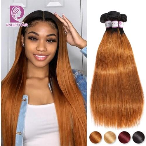Racily Hair Ombre Brazilian Straight Hair T1B/30 Human Hair Extensions Brown Bundles Deals Remy Human Hair Weave 1/3/4 Bundles