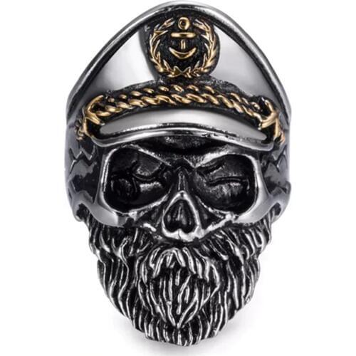 Rock Roll Punk Navy Captain Skull Ring For Men Personality jewelry Male anchor skull Rings