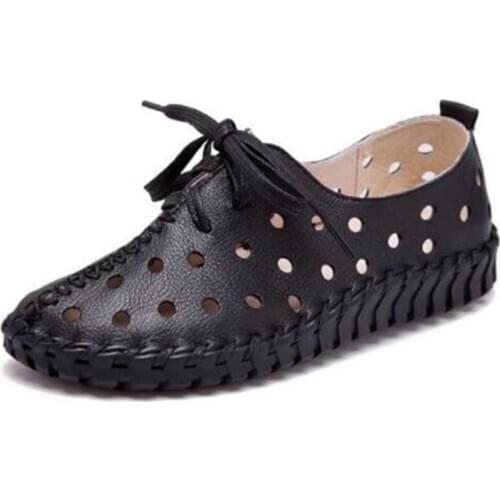 2020 New Soft Comfortable Hollow Full Genuine Leather Shoes Woman Sandals Flat Shoes Summer Casual Shoes Sneaker Fashion Sandals