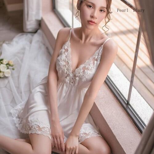 Sexy Dress for Women Lingerie Sling Lace Embroidery V-Neck Sexy Nightdress Lenceria Femenina