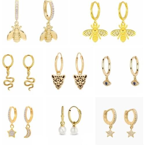 CANNER 925 Sterling Silver Hoop Earrings for Women Bee Snake Pearl Earring Huggie Prevent Allergy Fashion Jewelry oorbellen