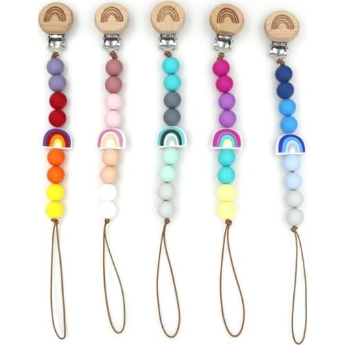 Baby Rainbow Pacifier Chain Clip Dummy Holder for Nipples Clips Teething Silicone Baby Birthday Gifts For Cute Baby