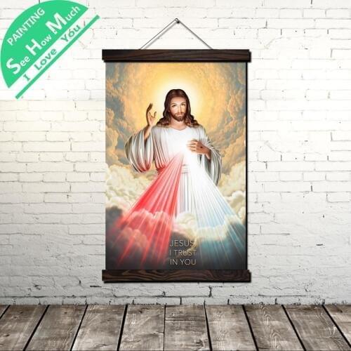 Divine Mercy Jesus Scroll Painting Canvas Vintage Poster and Prints Wall Art Pictures Living Room Bedroom Farmhouse Decoration