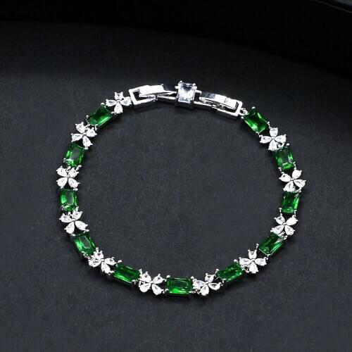 Top Quality White Cubic Zirconia Luxury Flower Leaf Big Wedding Bridal Party Charm Bracelet Bangle for Women