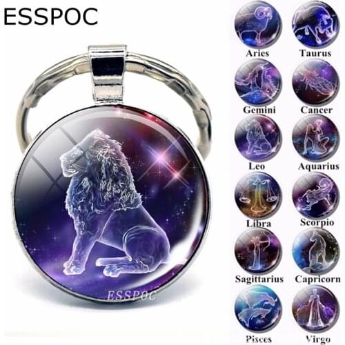 Hot Sale Key Holder Twelve Constellations Key Chain Time Gem Glass Jewelry For Gift