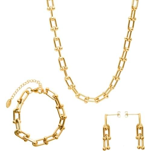 TOSOKO Stainless Steel Jewelry Horseshoe U-Shaped Necklace Womens Exaggerated Necklace BSP674