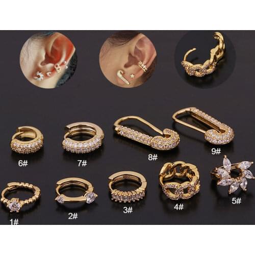 1Piece Safety Pin Piercing Stud Earrings Women 2021 Trendy Jewelry Ear Cuffs Zircon Brooch Stainless Steel Earrings for Girls