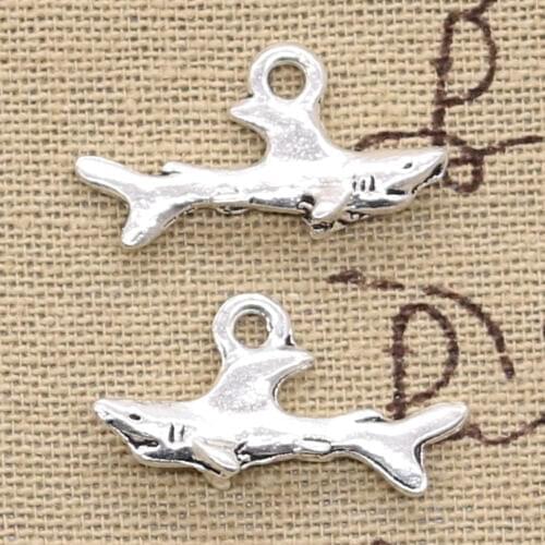 10pcs Charms Shark Fish 24x12mm Antique Making Findings Pendant Fit Vintage Tibetan Silver Color DIY Handmade Jewelry