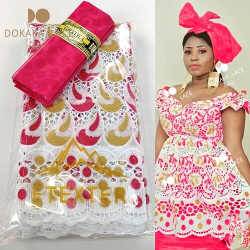 2.5+2.5 Yards African Lace Fabric 2020 High Quality Bazin Riche Embroidery And 100% Cotton Swiss Voile Lace Bride Sewing
