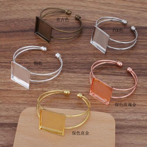 20pcs Square 25mm Adjustable Bangle Base Bracelet Blanks Tray Bezel Brass Cuff Bracelet Setting Cabochon Cameo Jewelry Findings
