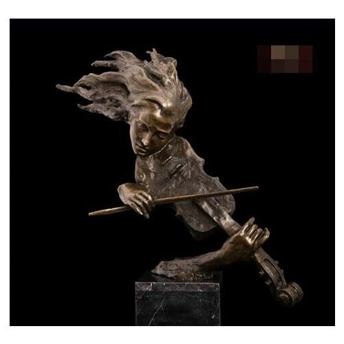 24 Abstract Art Sculpture Bronze Copper Marble Playing a violin Statue Figurine