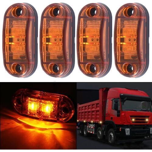 Krator 4PCS 12V-24V Yellow 2 LED Car Truck Trailer Side Marker Lights Lamp Blinker Waterproof
