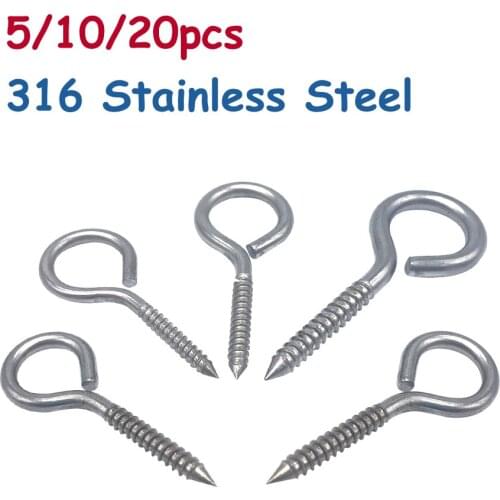 5/10/20pcs 316 Stainless Steel M5 Eye Screw Bolt Hook Eye Pins Hooks Eyelets Screw for DIY Home or Garden Wood Post Balusters