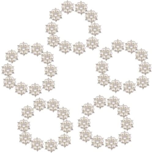 50pcs Crystal Flatback Diamante Pearl Flower Embellishment DIY Bouquet 28mm