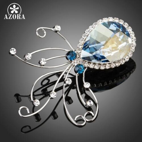 AZORA Sparking Sea Blue Top Stellux Austrian Crystal Octopus Animal Pin Brooch TP0051