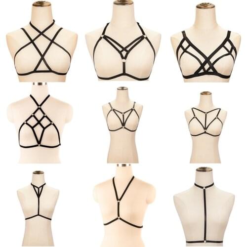 New Punk Polyester Body Harness Cage Bralette Fetish Tops Bondage Harness Harajuku Sexy Lingerie Women Harness Bodysuit Costume