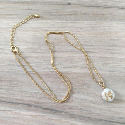 White CZ initial 26 alphabet letter freshwater pearl gold pendant charm dainty chain choker necklace unique bridal wedding gift