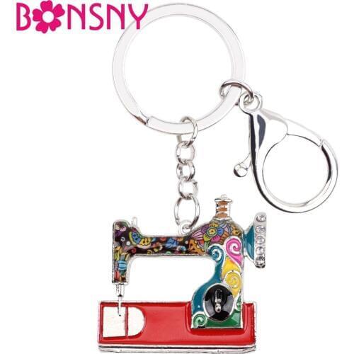 Bonsny Enamel Alloy Sewing Machine Tools Key Chains Keychains Ring Pendant Fashion Vintage Bag Car Purse Charms Birthday Gift