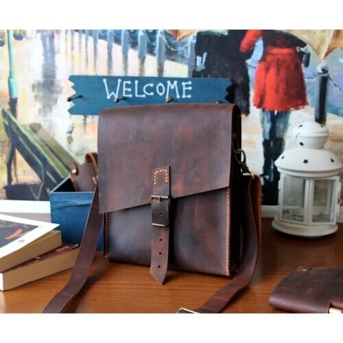 Valuaes Classic Handmade Multi Purpose Bag Genuine Leather Patched Laptop Briefcase Tablet Notebook Book Male Female Purse Case