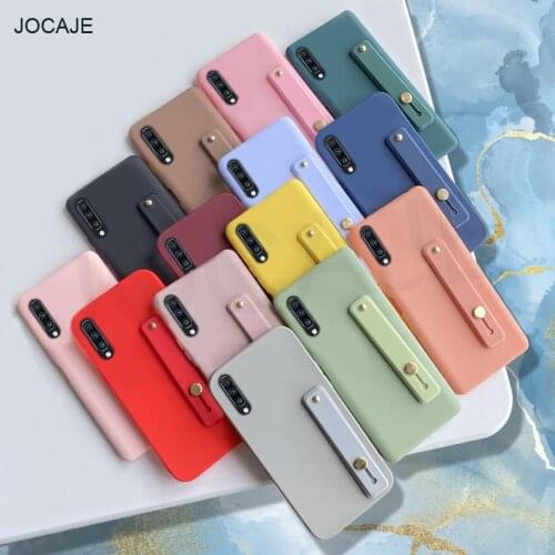 Wrist Strap Stand Case For Samsung Galaxy A90 A80 A70 A60 A50 A40 A30 A20 A10 A10S A50S Candy Color Soft Silicone Matte Cover