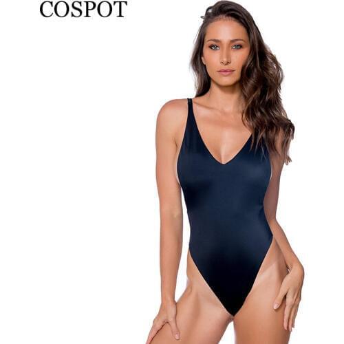 COSPOT V Neck One Piece Swimsuit Backless Bodysuit Women Swimwear Sleeveless Summer Beach Sexy High Cut Monokini Bathing Suits