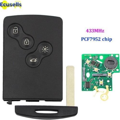Smart Remote Key FOB 4 Buttons 433mhz With PCF7952 Chip For Renault Koleos CLIO Laguna Megane with emergency key