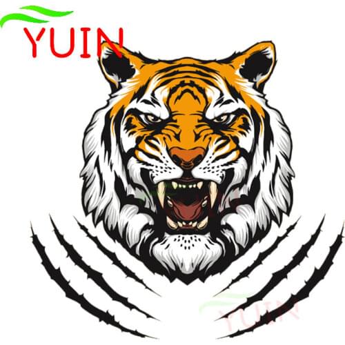 Fierce Tiger Head Paw Print Car Sticker Motorcycle Cars Accessories Personalized PVC Graphic Decoration Waterproof Decal 15*14cm