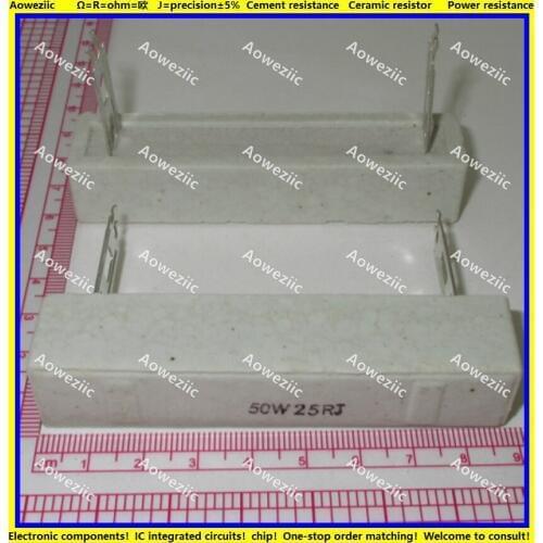 2Pcs 50W25RJ 50W 25 ohm +/- 5% Horizontal cement resistor 50W25ΩJ Cement resistance 50W25R 50W25OHM 25R Ceramic resistor plug-in