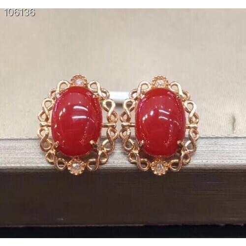 KJJEAXCMY high jewelry 925 silver inlaid natural red coral ladies earrings set support detection