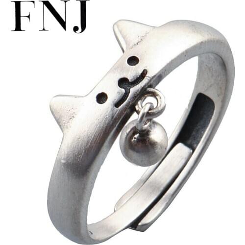 FNJ Cute Animal Cat Ring 925 Silver New Fashion Original S925 Sterling Silver Rings for Women Jewelry Adjustable size