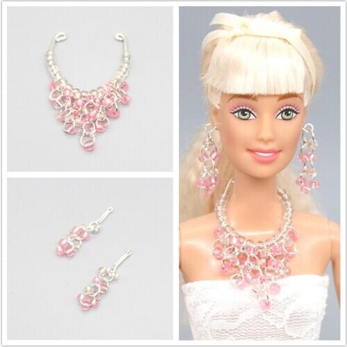 2020 Necklace Earrings Jewelry set / Handmade Light Pink White Beads Doll Accessories DIY Cosplay For 1/6 Xinyi Barbie FR Doll