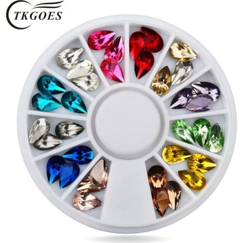 TKGOES Nail Art decorations 14Style Half-Round Pearl Nail Art Tips Studs Glitter Wheel 3D Nails DIY Rhinestones Decoration Wheel