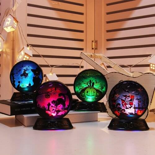 Halloween Ornament Lamp with Round Base, Horror Pattern Holiday Theme Decoration
