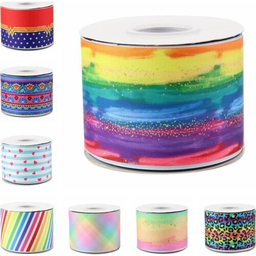 HSD Ribbon free shipping 3" 75mm heat transfer printed Denim fabric series Grosgrain Ribbon 50Yards per Roll