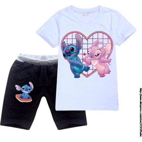 Summer Stitch Fashion Children suits For Boys And Girls Short Sleeve Sets for Girls 2 clothes T-shirt + Shorts Sets Clothing