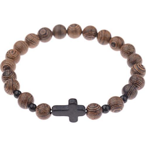 Trendy Mens Black Cross OM Lotus Bracelet And Bracelet Natural Womens Bracelet Sandalwood Rosary Wooden Bead Jewelery Gift Hot