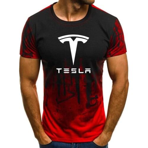 Mens Short Sleeve Tesla Car Logo Mens T-shirt Summer casual Cotton Gradient T shirts Fashion Hip Hop Harajuku Male Brand Tee
