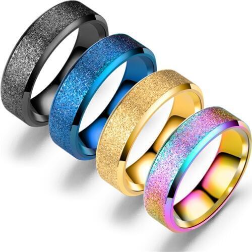Gold Black Blue 316L Stainless Steel Rings Men Jewelry Vintage Matt Scrub Rings for Women