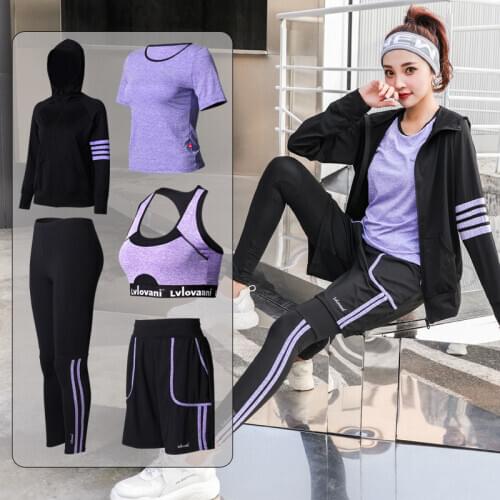 New 5 Pieces Women Yoga Set Female Sports Gym Fitness Clothes Plus Size Workout Bra T-shirt Shorts Pants Sportswear Leggings Set