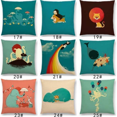 Latest Cartoon Animals Interesting Penguin Shark Octopus Hippo Cat Whale Troll Bird Cushion Cover Car Sofa Throw Pillow Case