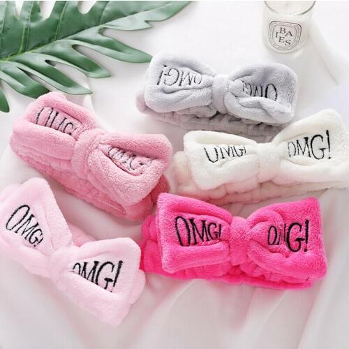 1PCS Letter OMG Coral Fleece Soft Bow Headbands For Women Girls Cute Hair Holder Hairbands Hair Bands Headwear Hair Accessories