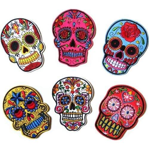 PGY Punk Rock Skull Embroidery Patches Various Style Flower Rose Skeleton Iron On Biker Patches Clothes Stickers Appliques