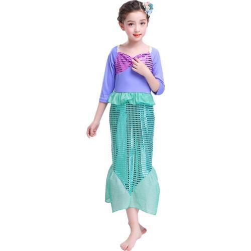 Mermaid Cosplay Dress Girls Fairy Tale Mermaid Dress Halloween Mermaid Princess Cosplay Dress Up Cute Baby Kids Girl Dress