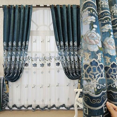 European-style Luxury Curtains Luxury Atmosphere Villa Living Room Study Partition Large Hollow Chenille Embroidered Curtains